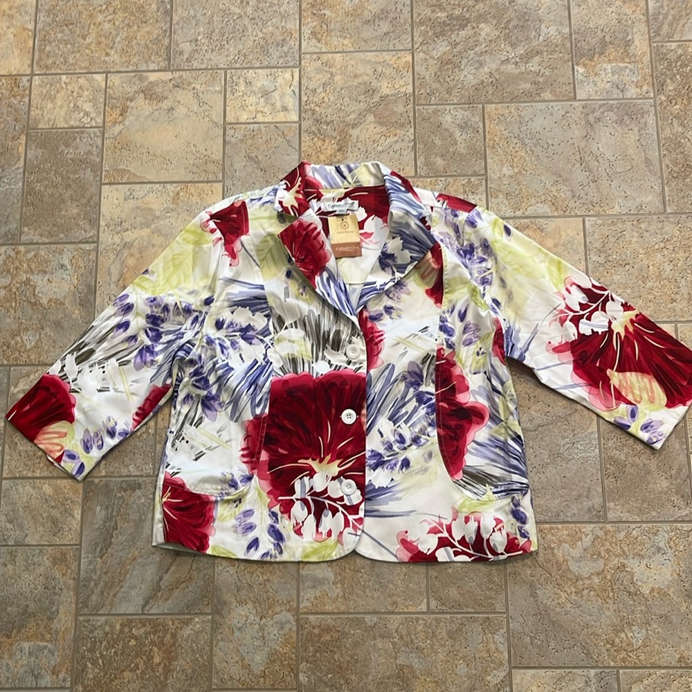 Coldwater Creek Women's Art to Wear Floral Blazer Jacket 3 Button Front